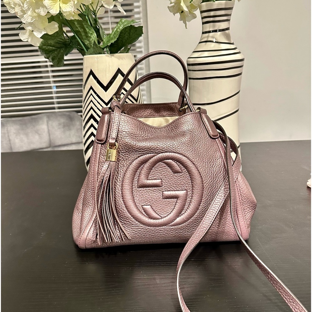 Metallic purple medium GUCCI soho convertible disco bad crossbody bag purse